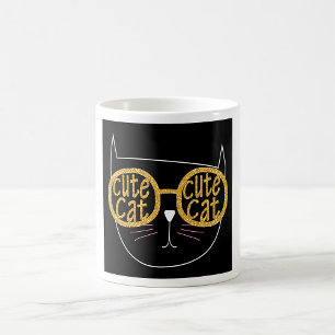 Cute Cat Glasses Graphic Gold Glitter Kitty Face  Coffee Mug