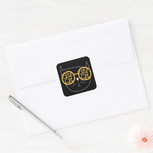 Cute Cat Glasses Graphic Gold Glitter Kitty Face  Square Sticker