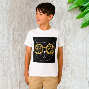 Cute Cat Glasses Graphic Gold Glitter Kitty Face T-Shirt