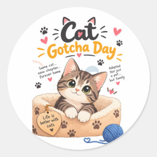 Cute Cat Gotcha Day Greeting Card Classic Round Sticker