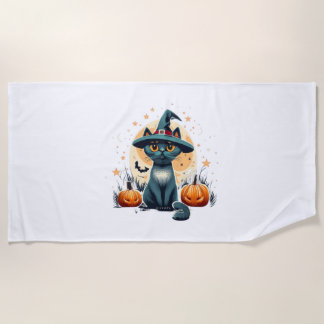 Cute cat graphics surrounded 1 beach towel