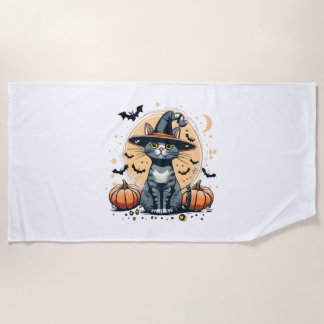 Cute cat graphics surrounded 1 beach towel