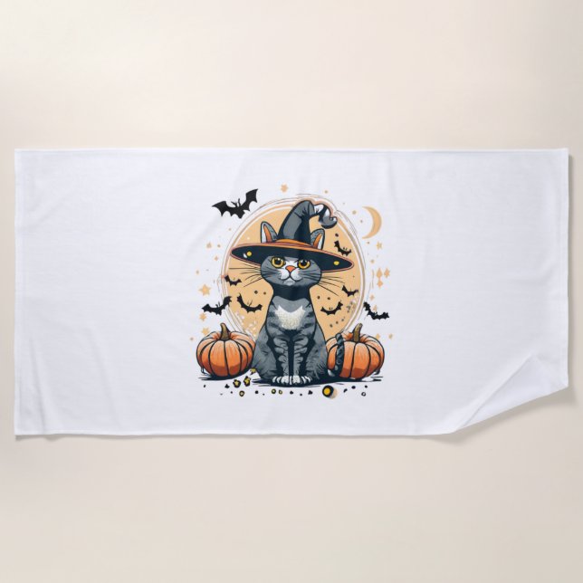Cute cat graphics surrounded 1 beach towel (Front)