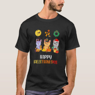 Cute Cat Halloween Christmas Happy Hallothanksmas T-Shirt
