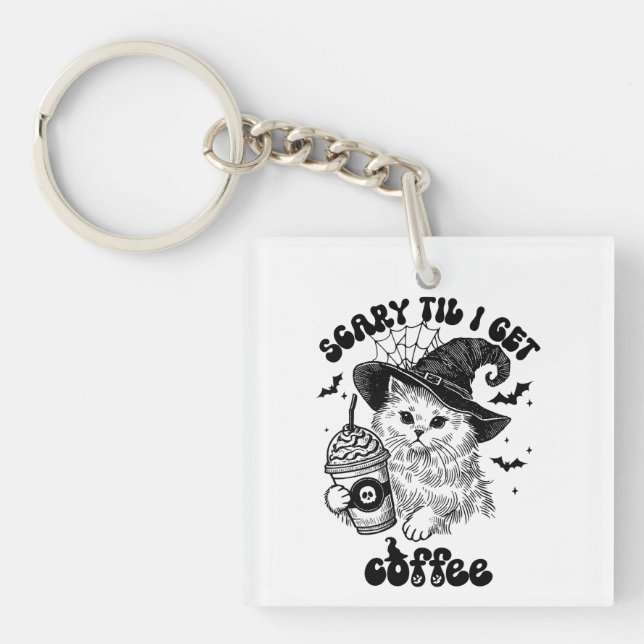 Cute Cat Halloween Coffee  Key Ring (Front)