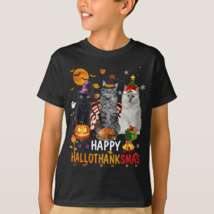 Cute Cat Halloween Merry Christmas Happy Hallothan T-Shirt