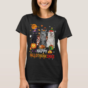 Cute Cat Halloween Merry Christmas Happy Hallothan T-Shirt