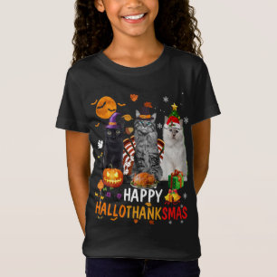 Cute Cat Halloween Merry Christmas Happy Hallothan T-Shirt
