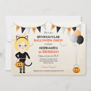 Cute Cat Halloween Party Invitation