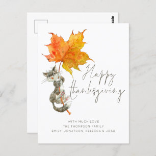Cute Cat Handwritten Script Happy Thanksgiving Postcard
