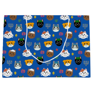 Cute Cat Hannukah Patterned Large Gift Bag