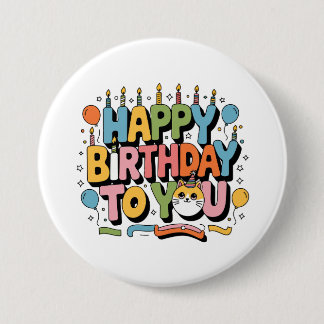Cute Cat Happy Birthday 7.5 Cm Round Badge