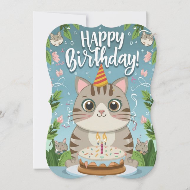 Cute Cat Happy Birthday Flat Card (Front)