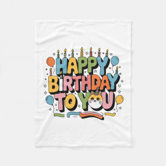 Cute Cat Happy Birthday Fleece Blanket