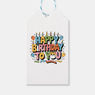 Cute Cat Happy Birthday Gift Tags