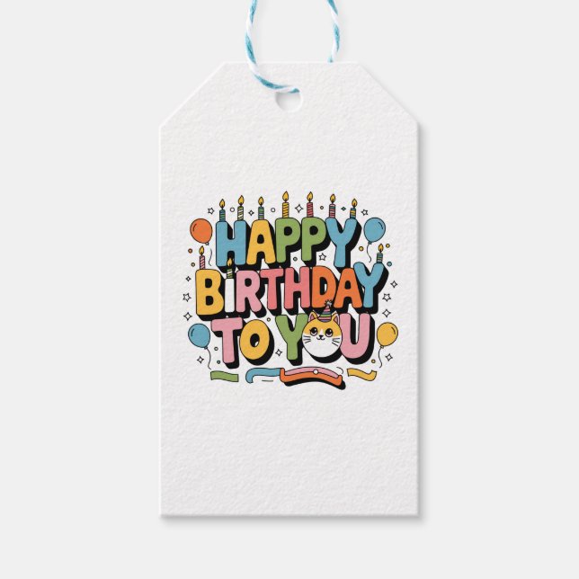 Cute Cat Happy Birthday Gift Tags (Front)