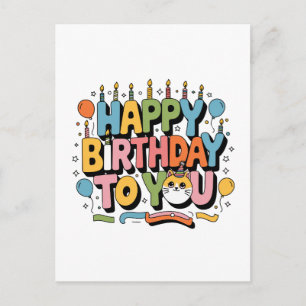Cute Cat Happy Birthday Holiday Postcard