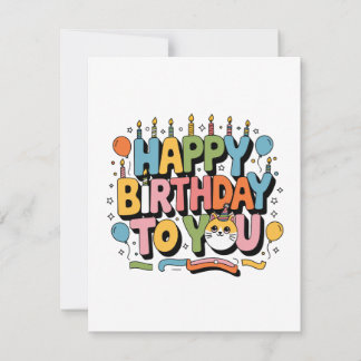 Cute Cat Happy Birthday Invitation
