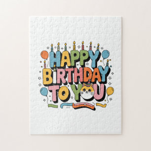 Cute Cat Happy Birthday Jigsaw Puzzle