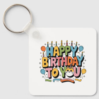 Cute Cat Happy Birthday Key Ring