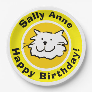 Cute Cat Happy Birthday Paper Plate