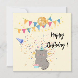 Cute Cat Happy Birthday Party Invitation Pastel