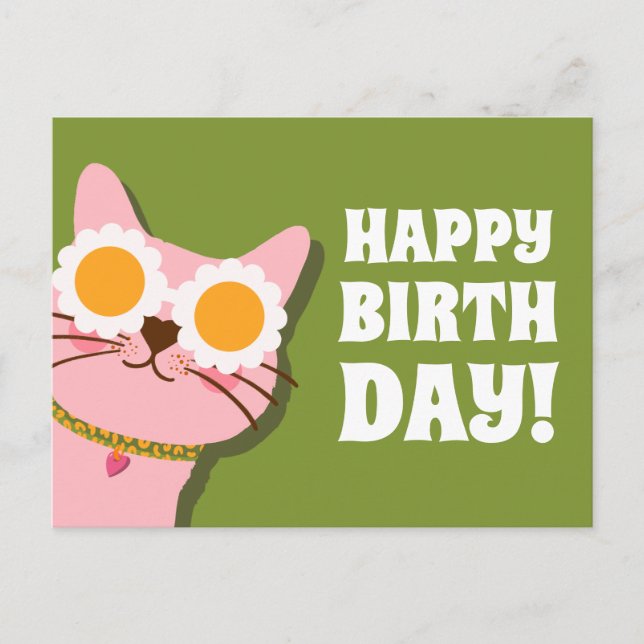 Cute Cat Happy Birthday Postcard (Front)