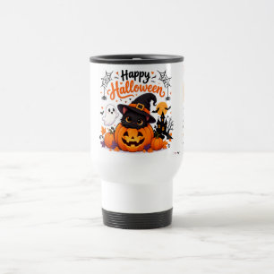 Cute Cat Happy Halloween Travel Mug - Kawaii Witch