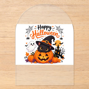 Cute Cat Happy Halloween Travel Mug - Kawaii Witch Acrylic Invitations