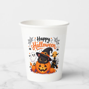 Cute Cat Happy Halloween Travel Mug - Kawaii Witch Paper Cups