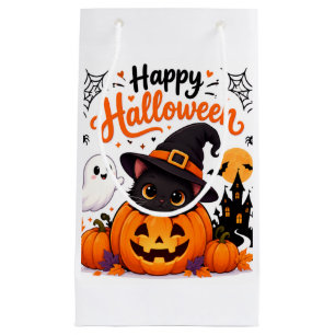 Cute Cat Happy Halloween Travel Mug - Kawaii Witch Small Gift Bag