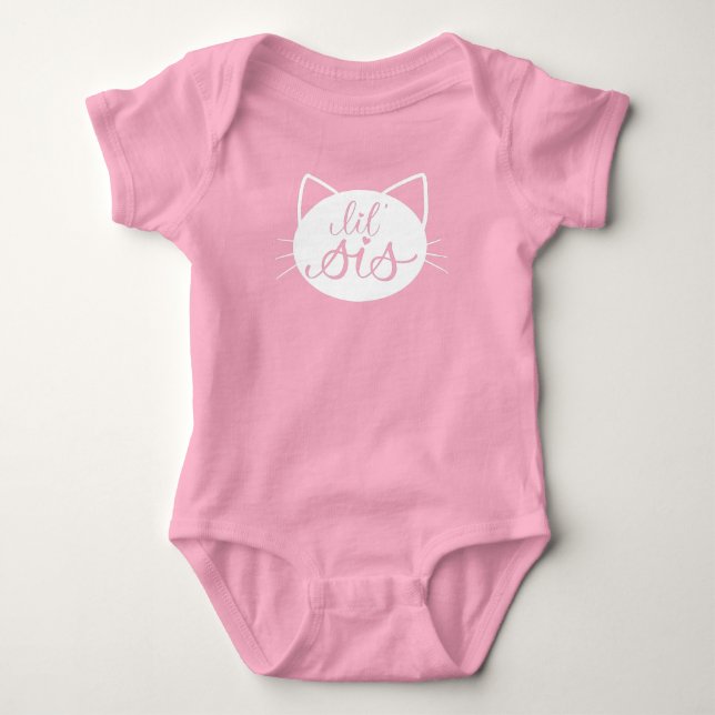 Cute Cat Head Lil Sis Baby Bodysuit (Front)