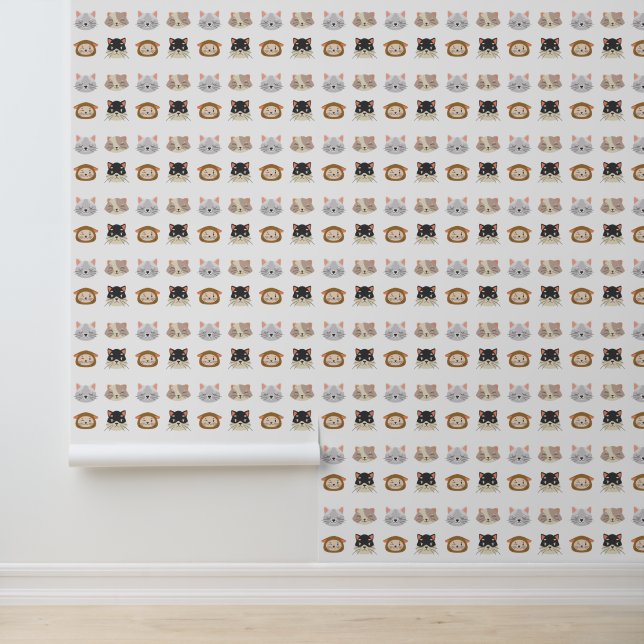 Cute Cat Head Portraits Cartoon Pattern Wallpaper (Application)