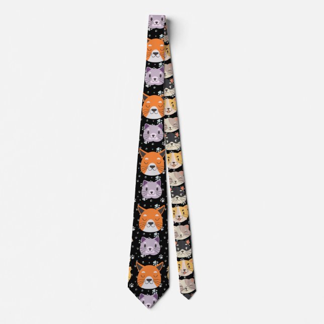 Cute Cat heads 01. Black BG Tie (Front)