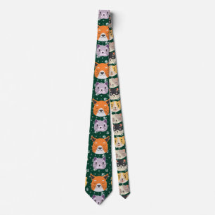 Cute Cat heads 01.DGreen BG Tie