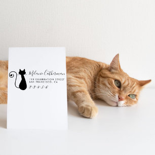 Cute Cat & Heart   Custom Name & Return Address Rubber Stamp