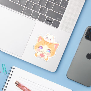 Cute Cat Heart Hands with Hamster on Head Sticker