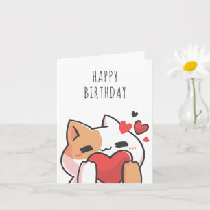 Cute cat heart happy birthday card