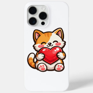 Cute Cat Heart – Kawaii Cat Hugging Red Heart, Cut iPhone 15 Pro Max Case