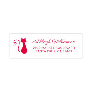 Cute Cat & Heart Name Script Return Address Self-inking Stamp