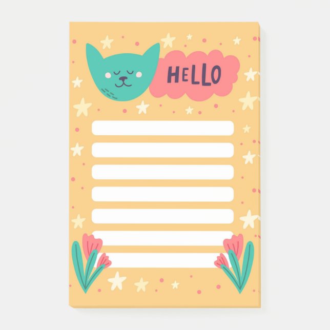 Cute Cat Hello Post-It Notes (Front)