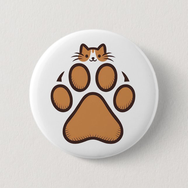 Cute Cat Hiding in Paw Print - Illustration  6 Cm Round Badge (Front)