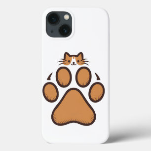 Cute Cat Hiding in Paw Print - Illustration iPhone 13 Case