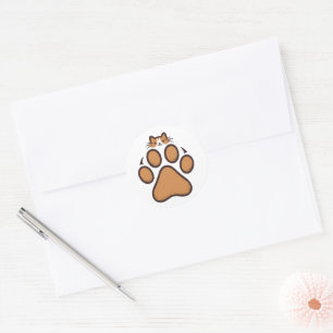 Cute Cat Hiding in Paw Print - Illustration  Classic Round Sticker