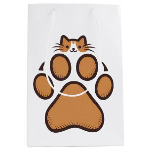 Cute Cat Hiding in Paw Print - Illustration Medium Gift Bag