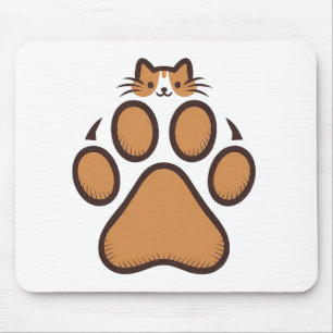 Cute Cat Hiding in Paw Print - Illustration Mouse Mat