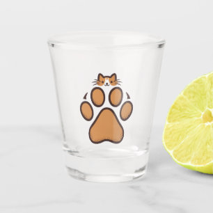 Cute Cat Hiding in Paw Print - Illustration Shot Glass