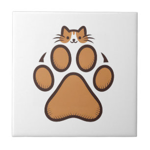 Cute Cat Hiding in Paw Print - Illustration  Tile