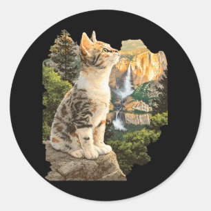 Cute Cat Hiking Camping Outdoor Exploration Advent Classic Round Sticker