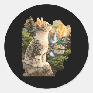Cute Cat Hiking Camping Outdoor Exploration Advent Classic Round Sticker